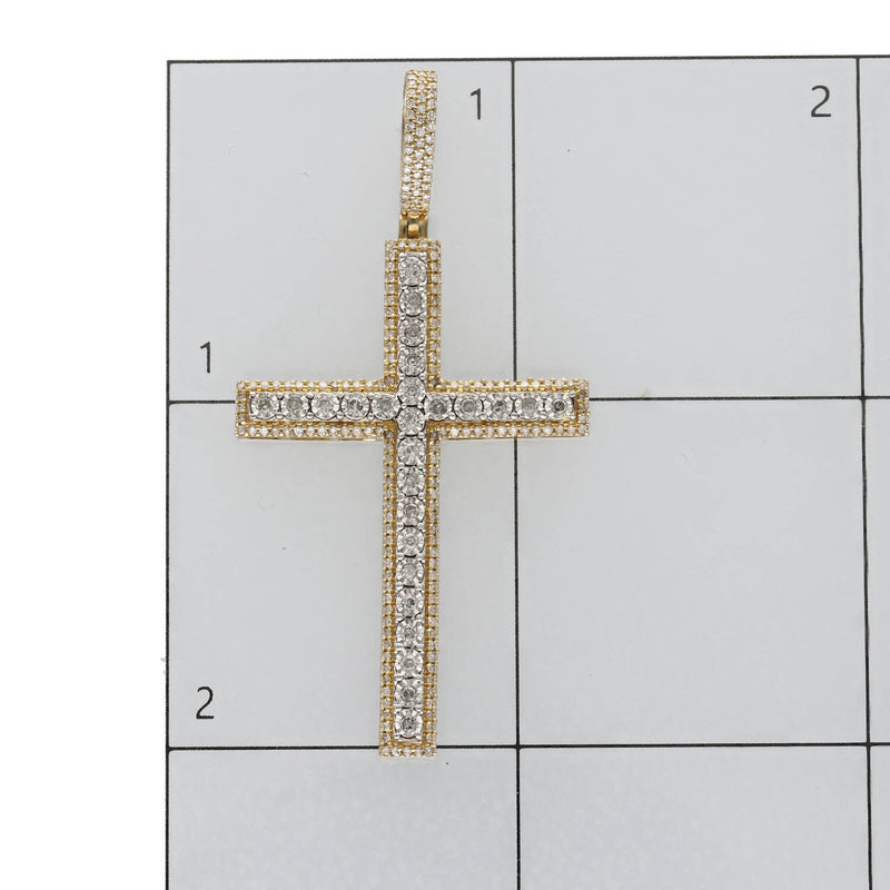 Measurement grid showing dimensions of 10K gold diamond cross pendant 50mm height and 26mm width