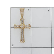 10K yellow gold natural diamond cross pendant shown on measurement grid scale verifying 44.2 mm height and 22 mm width