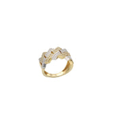 Side profile of a 10K two-tone gold men's ring featuring a geometric edge Cuban link design with round natural diamonds