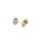 Close-up of 10K yellow gold moissanite heart earring and its secure screw back backin