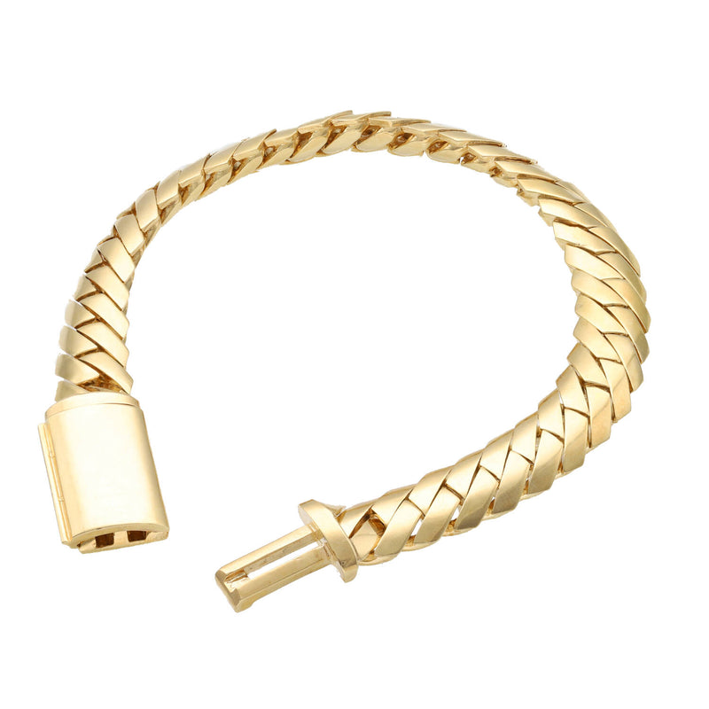 10K Yellow Gold Marquise Cuban Bracelet open view showing premium Coffin Lock clasp