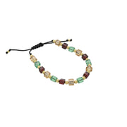 10K yellow gold multicolor Swarovski crystal adjustable macrame bracelet with green, amber, and brown crystals