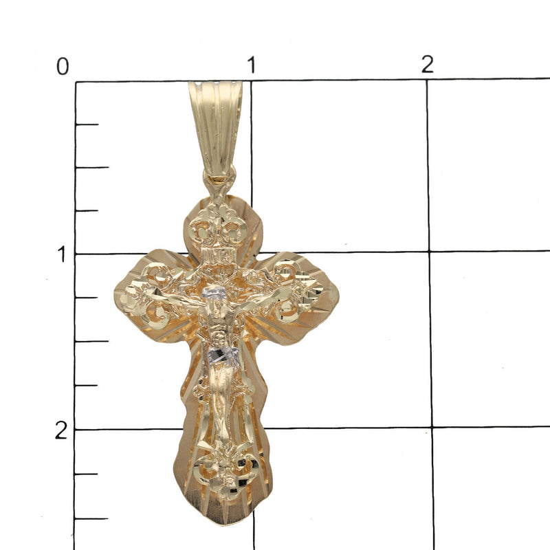 64mm standard 10K yellow gold nugget crucifix pendant shown on inch ruler scale