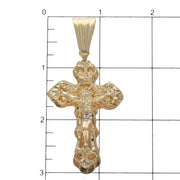 75mm large heavy 10K yellow gold nugget crucifix pendant shown on inch ruler scale