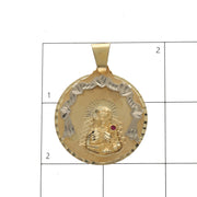 Exact measurement scale and size reference grid for 38.1mm by 52.8mm 10K gold Santa Barbara medal pendant
