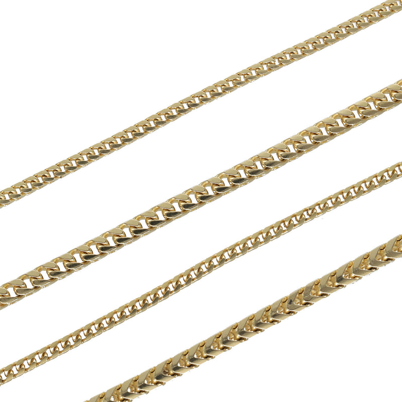 Close-up detail showing the diamond-cut finish and woven chevron links of solid 10K Franco gold chains