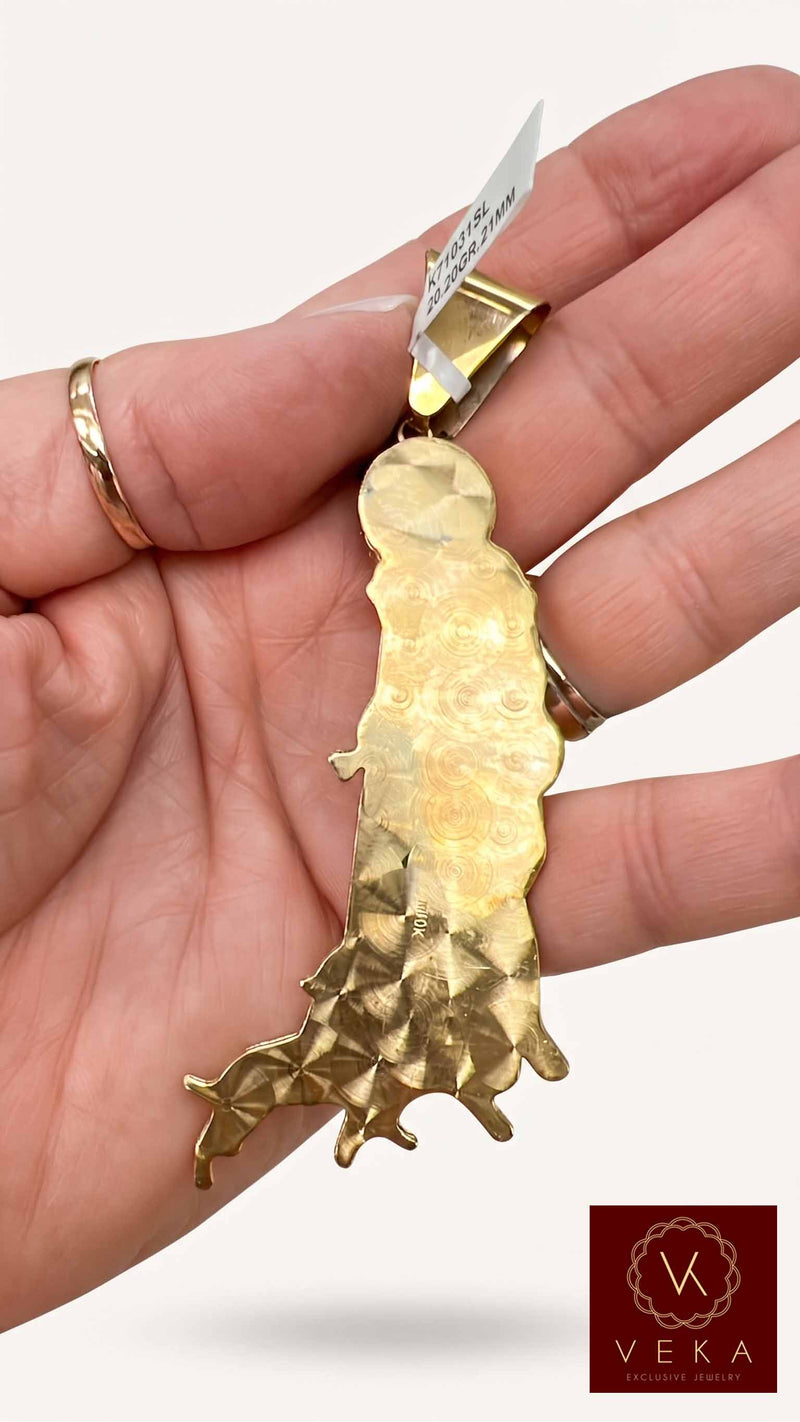 Detailed view of the solid, authentic back design of the VEKA Jewelry 10K yellow gold St. Lazaro pendant.