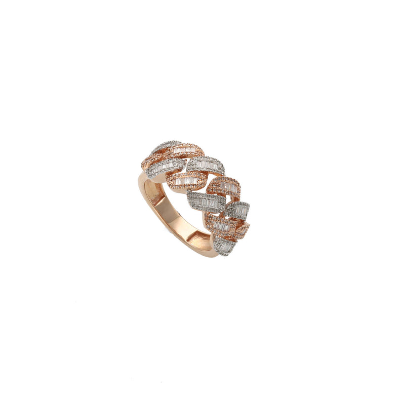 Main product view of a VEKA Jewelry Cuban link ring in 10k Rose and White Gold featuring 0.95 CTW natural GH diamonds