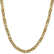 Detailed view of a 10K yellow gold 3mm byzantine chain link necklace on a plain white background by Veka Jewelr