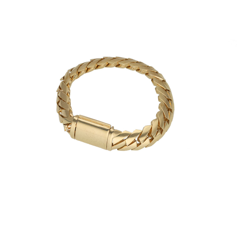 Full continuous circle view of a closed 92.5 gram solid 10K yellow gold Marquise Double Cuban link bracelet.