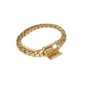 Full continuous circle view of a coffin lock half opened 92.5 gram solid 10K yellow gold Marquise Double Cuban link bracelet.