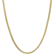 Full drape view of solid 10K yellow gold Franco chain link necklace showing fluid drape and shine