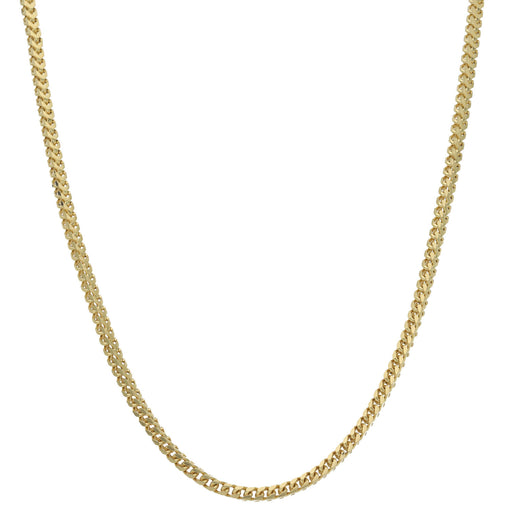 Full drape view of solid 10K yellow gold Franco chain link necklace showing fluid drape and shine