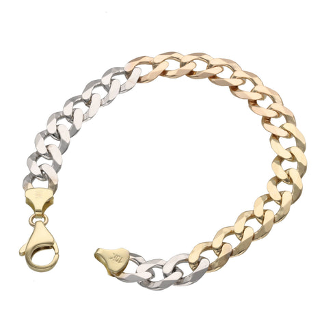 3 Tone Real Gold Flat Cuban Corte Brillo Bracelet 