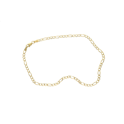 A 10K yellow gold Figaro anklet bracelet with a lobster clasp closure.