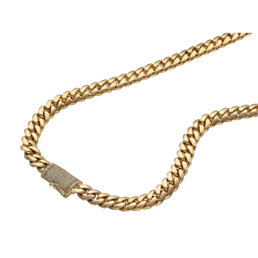 10k Gold Miami Cuban Link Choker 16"  necklace with a diamond-encrusted clasp on a white background