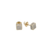 A pair of 10 karat gold Cube-shaped earrings with a 1/4 ctw diamond inlay, featuring a screw back closure.