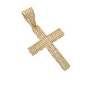 Gold CZ cross charm showing rectangular edge design and full stone coverage