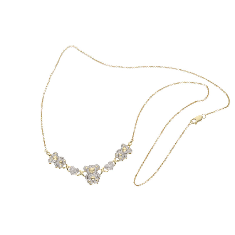 Natural Diamond Teddy Bear Heart Necklace