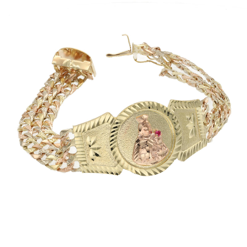 10k Real Gold Valentino bracelet tri color and with Santa Barabara in rose gold centered in the tag.