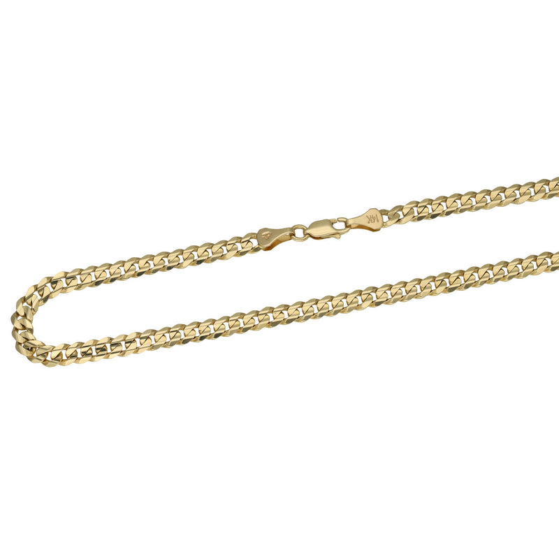 14k Solid Real gold Italian tight Curb Chain with lobster lock in a white background.