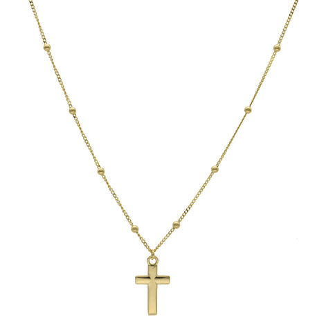 Front picture 14K Gold Fancy Cross Moon Necklace with beads and a small cross,