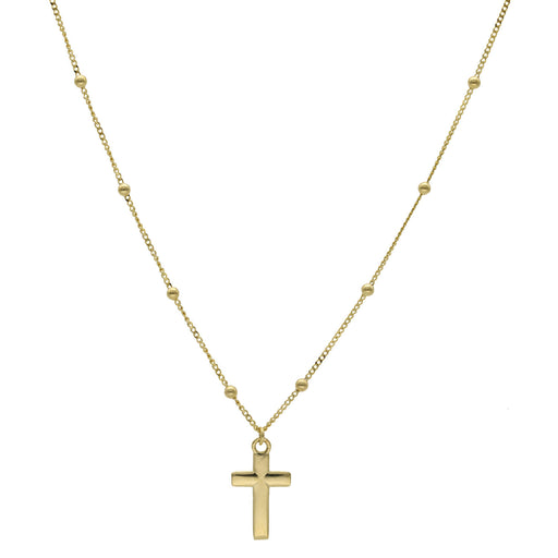 Front picture 14K Gold Fancy Cross Moon Necklace with beads and a small cross,