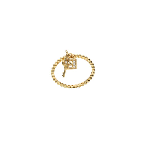 Beautiful Slim Gold Ring with Heart and Lock charm with stones accents. Simple and Elegant