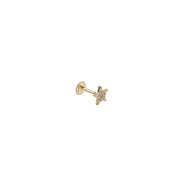 14K Gold Labret Flat With Star filled with pave setted Stones