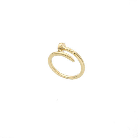 A simple gold ring with a nail-like protrusion on one side, displayed against a white background.