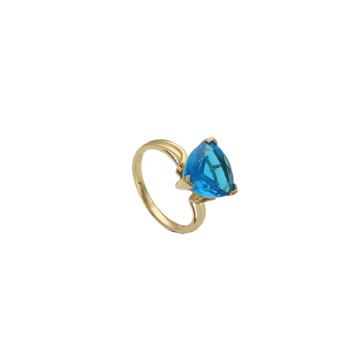 14 Karat Yellow Gold with a Topaz in a Trilliant cut set on a white background.
