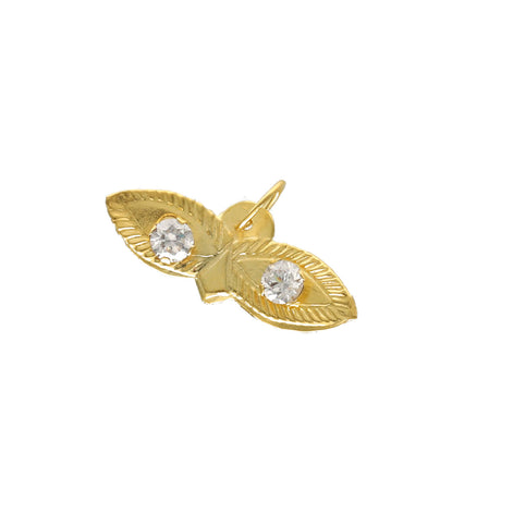 A 14 karat gold Sta Lucia eyes azabache charm with zirconia stones.