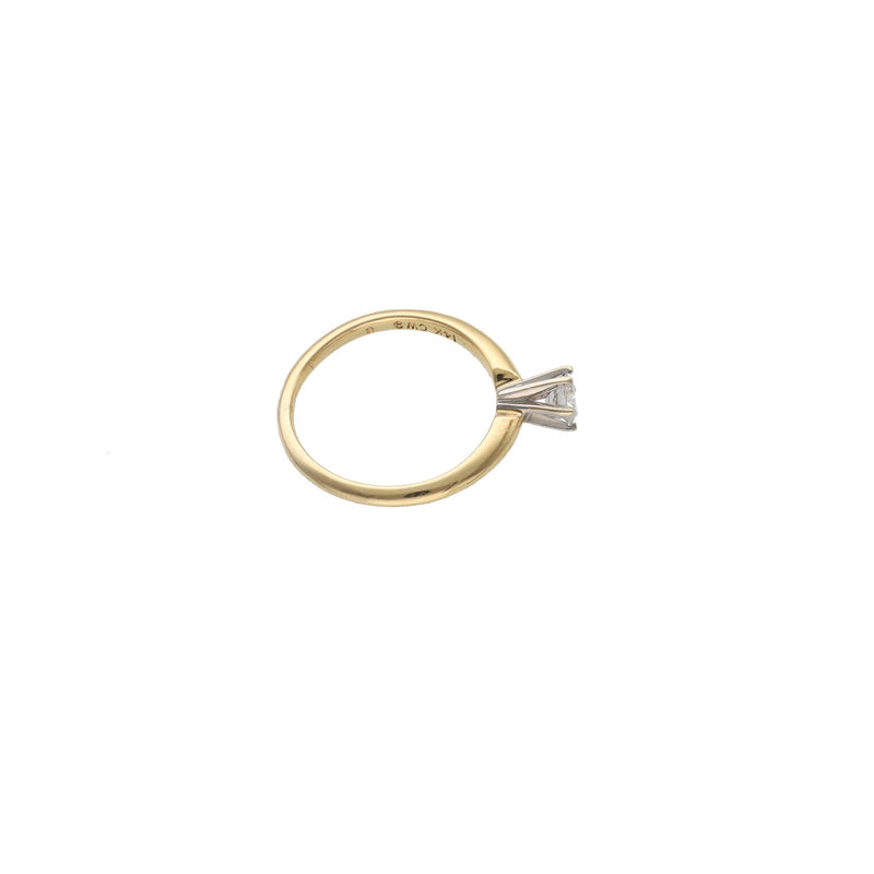 14k yellow gold diamond ring showing the smooth interior of the polished band, side view