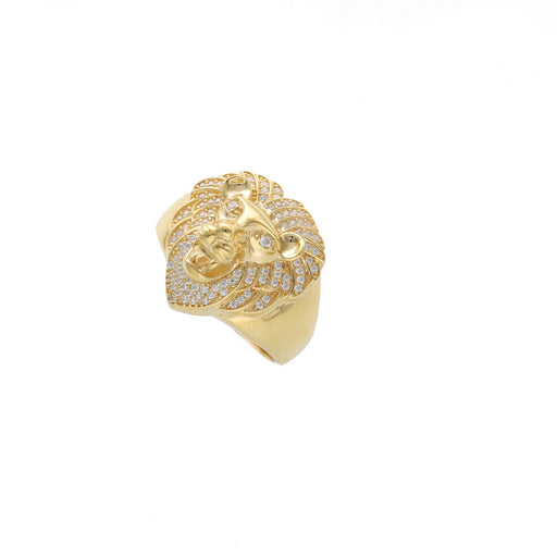 Side profile of a gold lion ring showing the 11.3g solid gold band and detailed animal design.