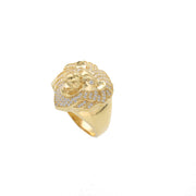 Side profile of a gold lion ring showing the 11.3g solid gold band and detailed animal design.