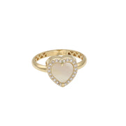 14k Gold ring with a heart-shaped center in mother pearl stone heart shaped.