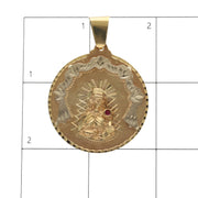 Exact measurement scale and size reference grid for 38.1mm by 52.8mm 14K gold Santa Barbara medal pendant