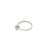 Side profile of a classic 14K gold diamond engagement ring showing the height and prong detail.