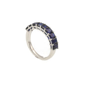 VEKA 14K white gold eternity band featuring 9 emerald-cut natural blue sapphires totaling 1.34 carats