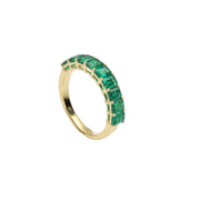 VEKA 14K yellow gold eternity band featuring 9 emerald-cut natural emeralds totaling 1.82 carats