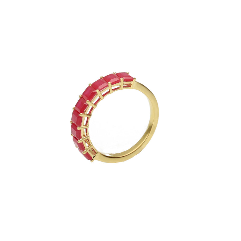 VEKA 14K yellow gold eternity band featuring 9 emerald-cut natural rubies totaling 2.53 carats