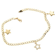 A 14 Karat gold Italian curb pave star Charm anklet with zirconia bracelet length 10 inches, featuring a chain link design and star charms.