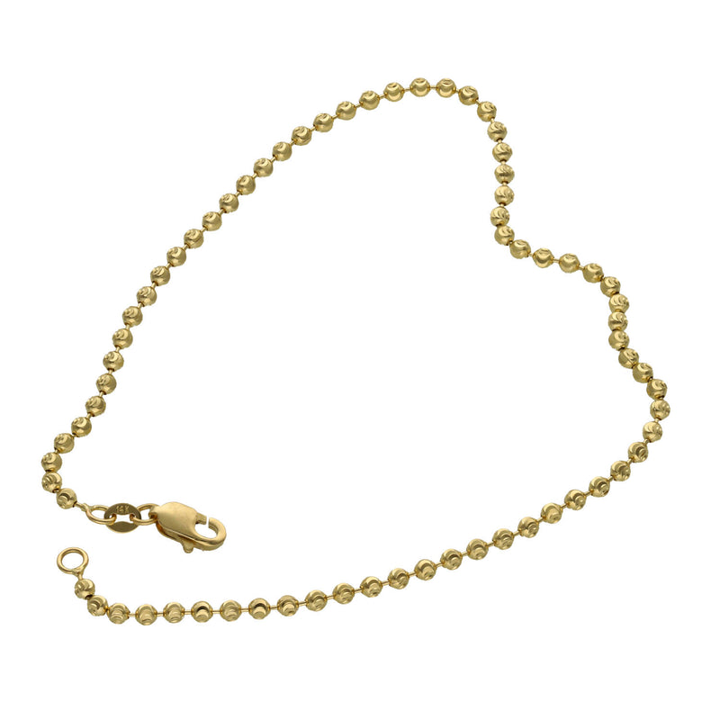 14K gold moon anklet bracelet with celestial charm showing the style with beads all around.