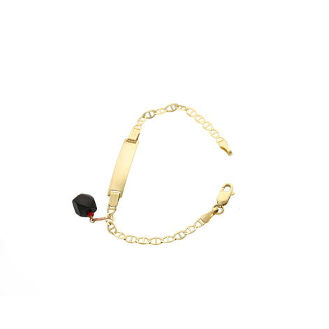 14k Mariner Gold bracelet with a black bead  azabache on a white background