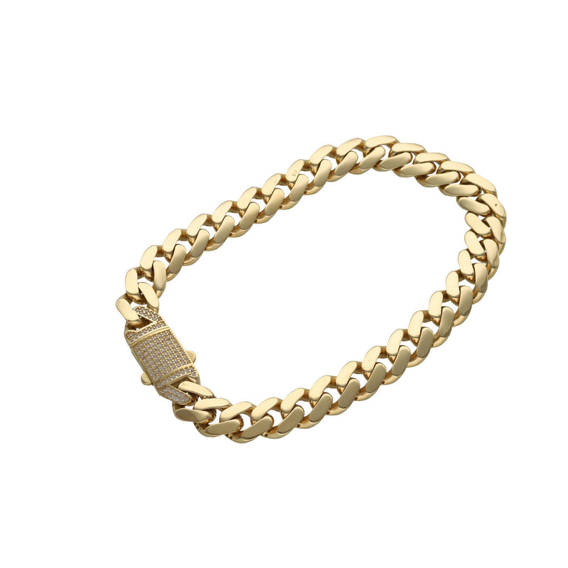 14k Ankle Bracelet or Anklet displayed upside down where the push to open clasp is seen in detailed with clear stones.