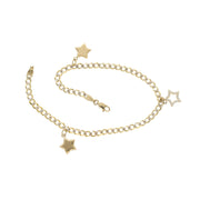 A 14 Karat gold Italian curb pave star Charm anklet with zirconia bracelet length 10 inches, featuring a chain link design and star charms.