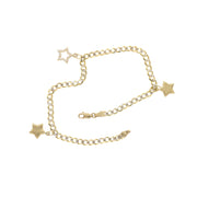 A 14 Karat gold Italian curb pave star Charm anklet with zirconia bracelet length 10 inches, featuring a chain link design and star charms.