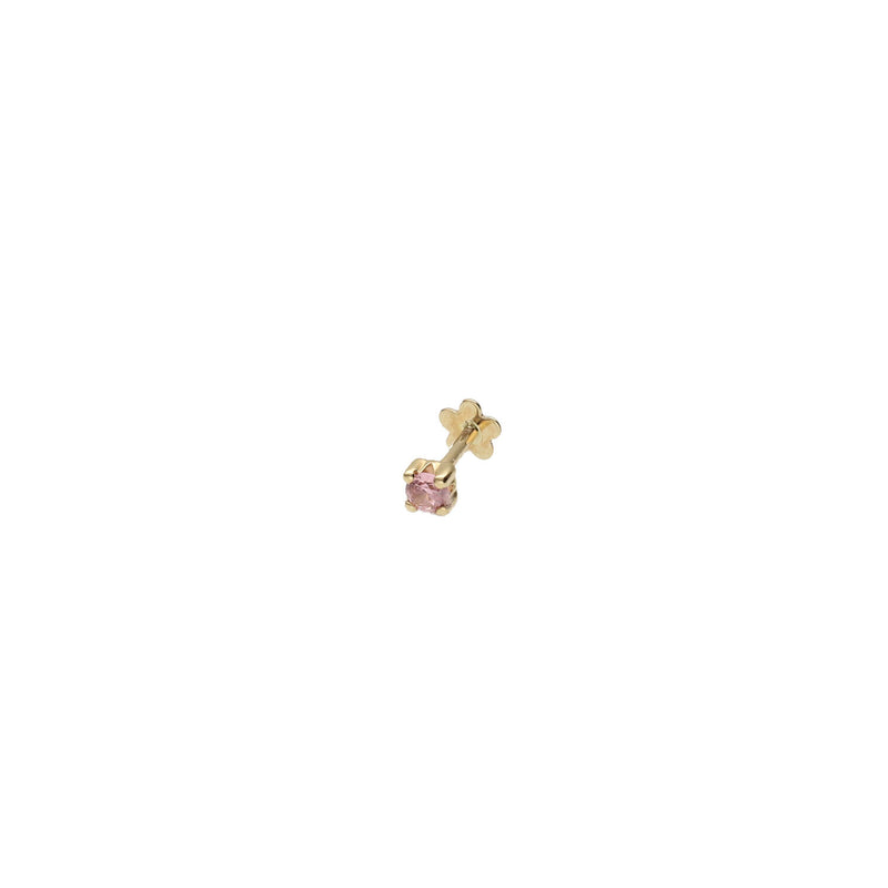 14k Gold Cartilage Piercing with a pink gemstone on a white background