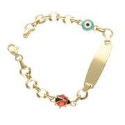 14 Karat Gold ID Bracelet with a couple of charms a ladybug and blue eye.