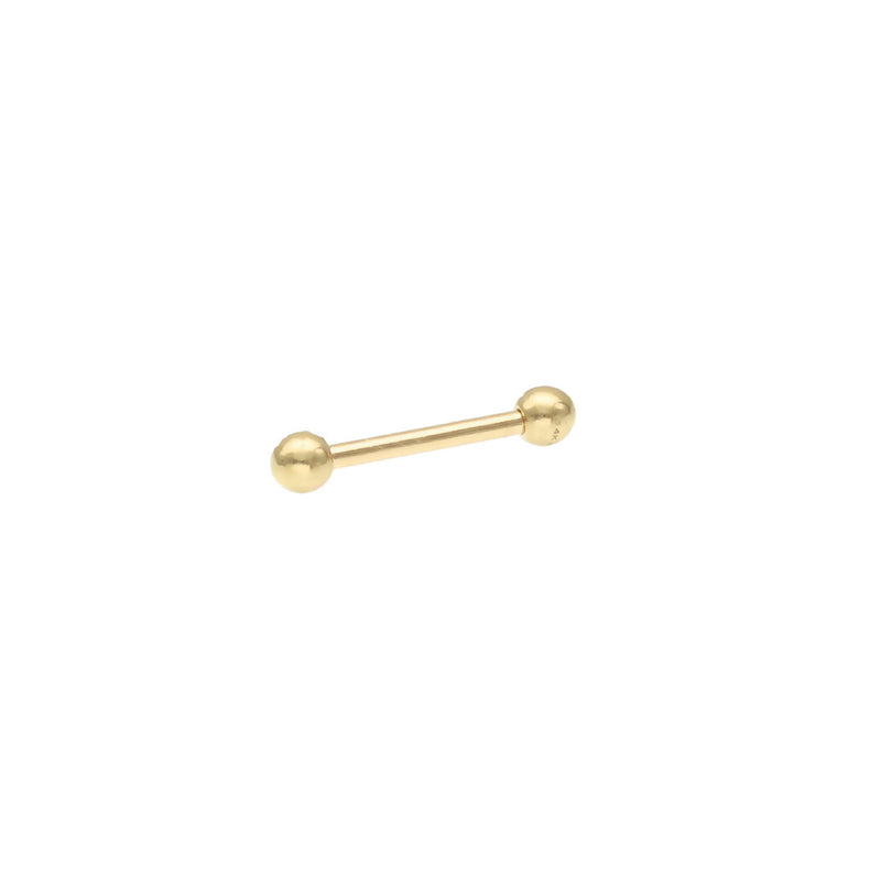 Gold barbell earring on a white background